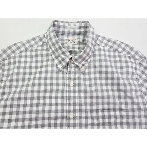 J. Crew Classic Secret Wash Size Large Mens Gray White Check Button Down Shirt - Picture 9 of 9